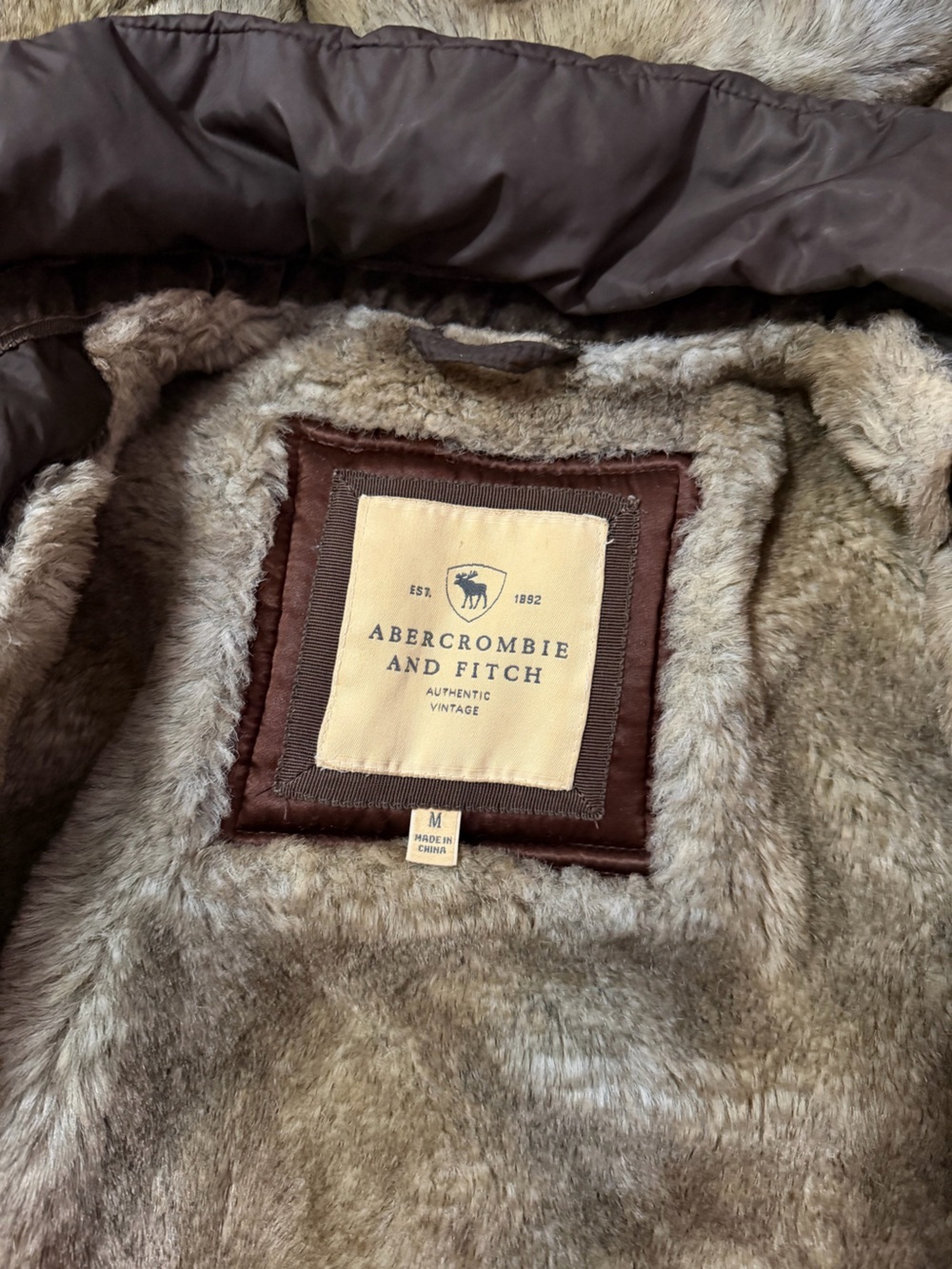 Abercrombie & Fitch Vintage Womens Brown Fur Hooded Down Puffer Jacket Y2K - Picture 4 of 15